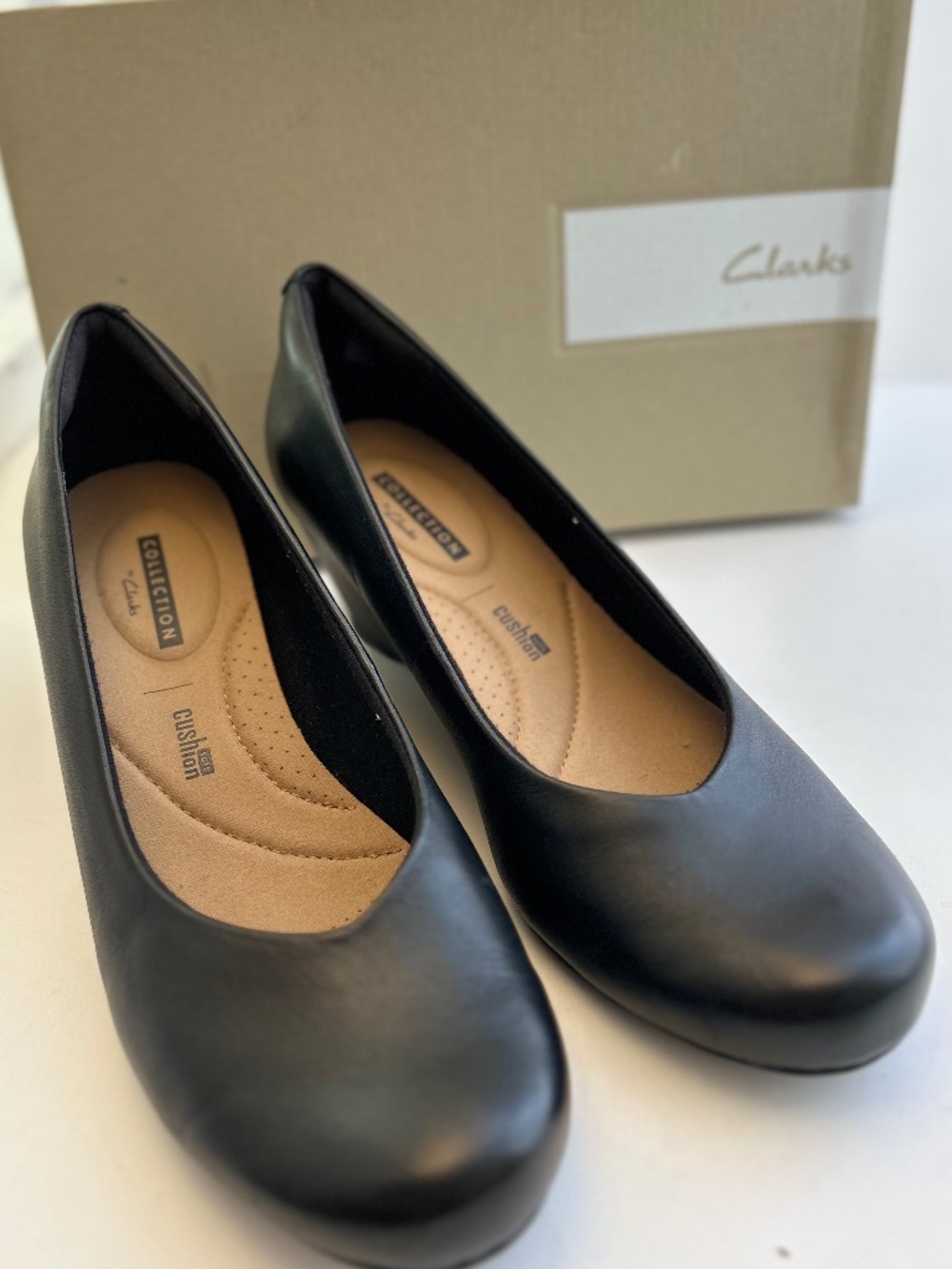 Clarks Black Leather Wedge Pump